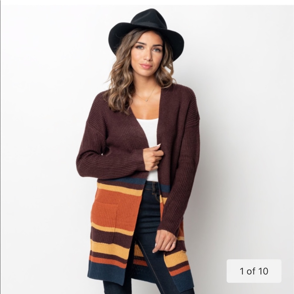 Jane wine color block cardigan NWOT size L